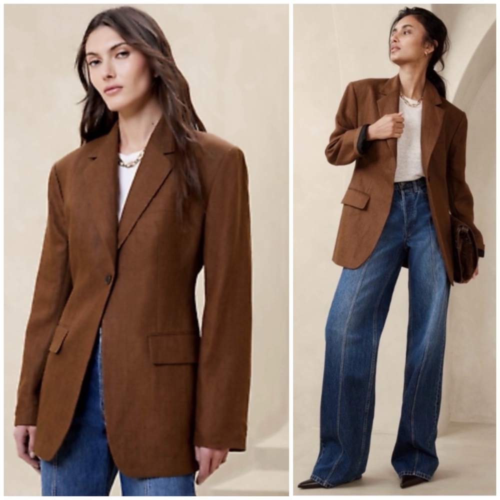 Banana Republic Blazer Linen Jacket Isola Office Siren Oversized Hourglass 8